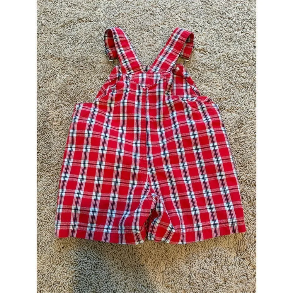 Vintage Disney Winnie the Pooh Plaid Shortalls Embroidered Baby Outfit 6-9 Month